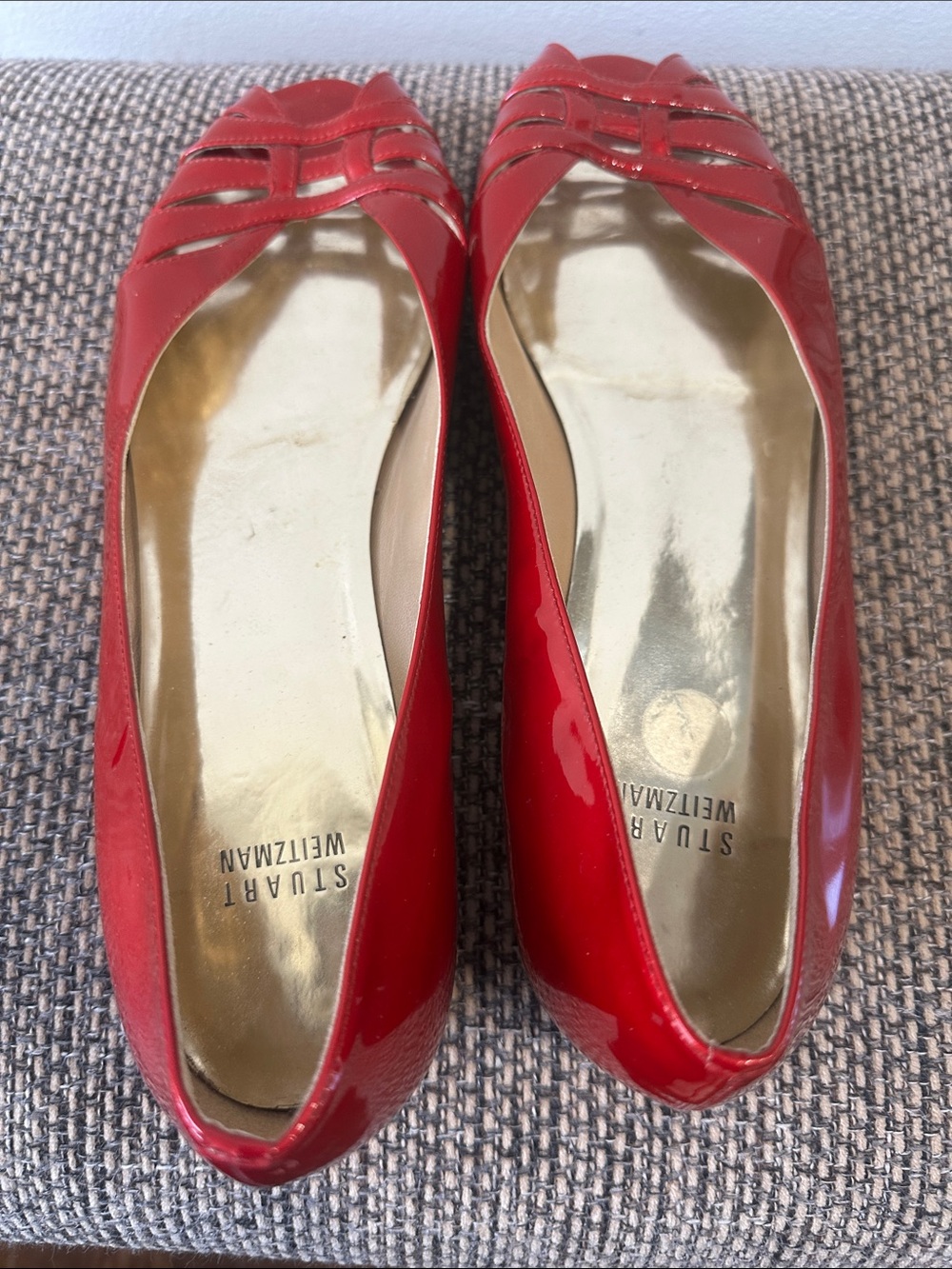Stuart Weitzman Red Patent Peep-Toe Wedge Flats Size 10M - Picture 6 of 10